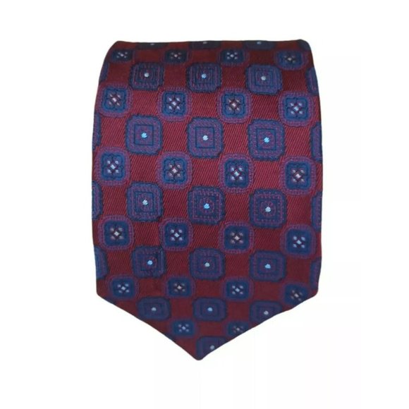 ERMENEGILDO ZEGNA Red Geometric Silk Tie ITALY 60